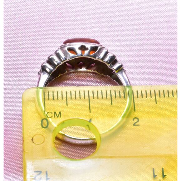 VTG Sterling Silver Amber Gemstone Damask Floral Motif Ring Approximate Size 9 - Picture 5 of 16